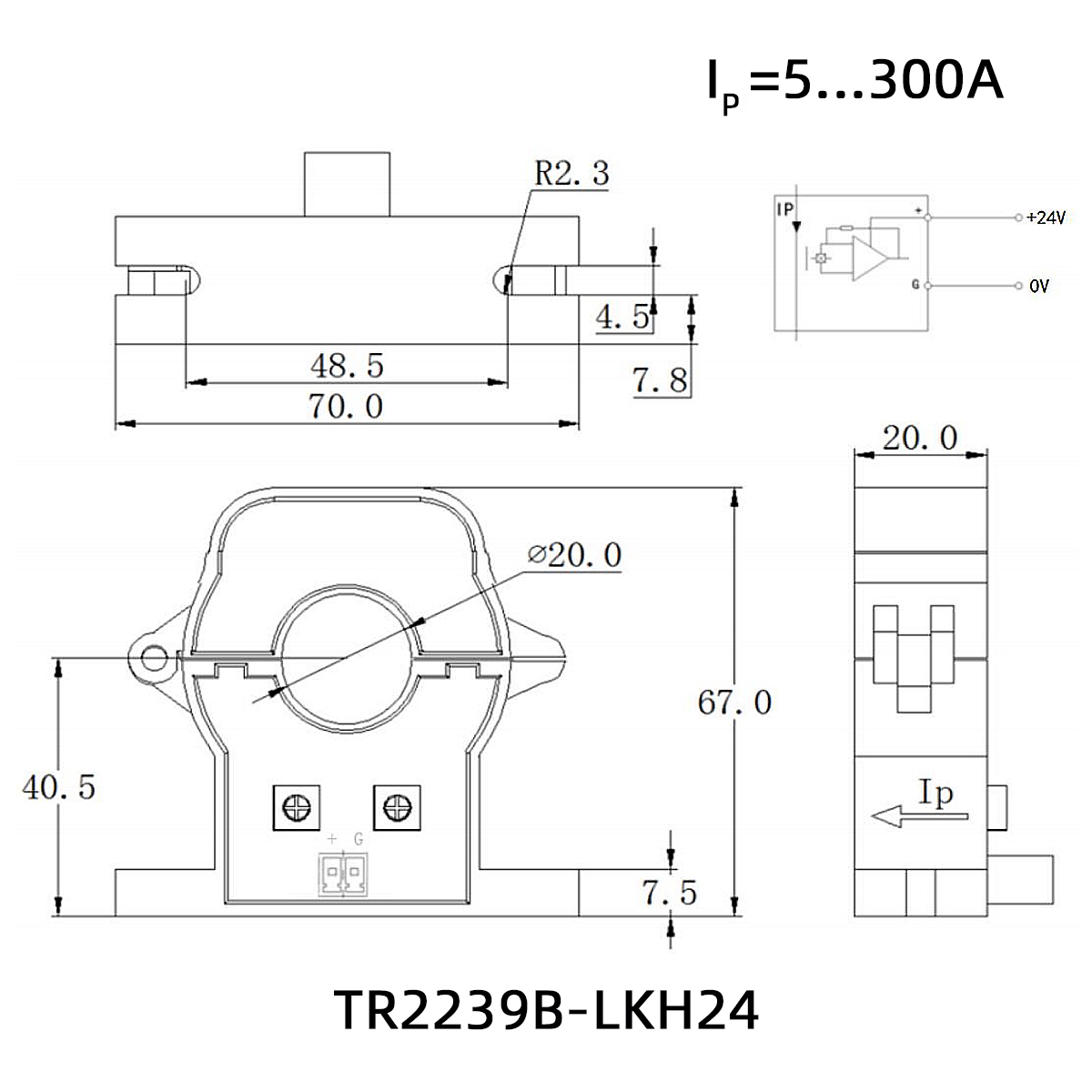 تقسيم Core Hall Current Sensor لإدارة الطاقة AC 50A DC 4 ~ 20MA
