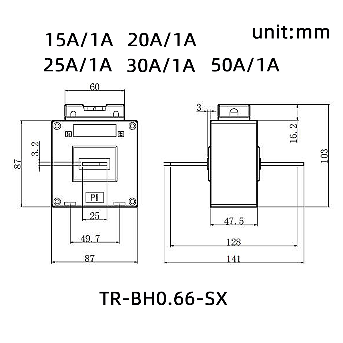 TR-BH0.66-SX محول تيار منخفض الجهد 20A/1V 5VA Class1.0